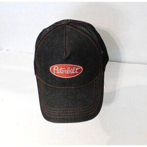 Peterbilt Denim Ball Cap Mens Gray Red Stitching Adj Snap Back Trucker Hat